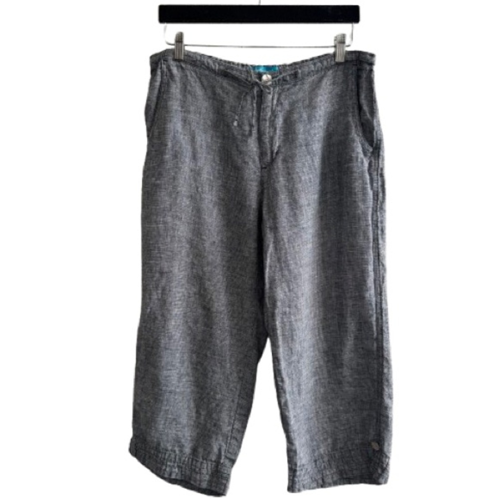 Fresh Produce 100% Linen Cropped Pants Grey Drawstring Waist Minimal Lagenlook